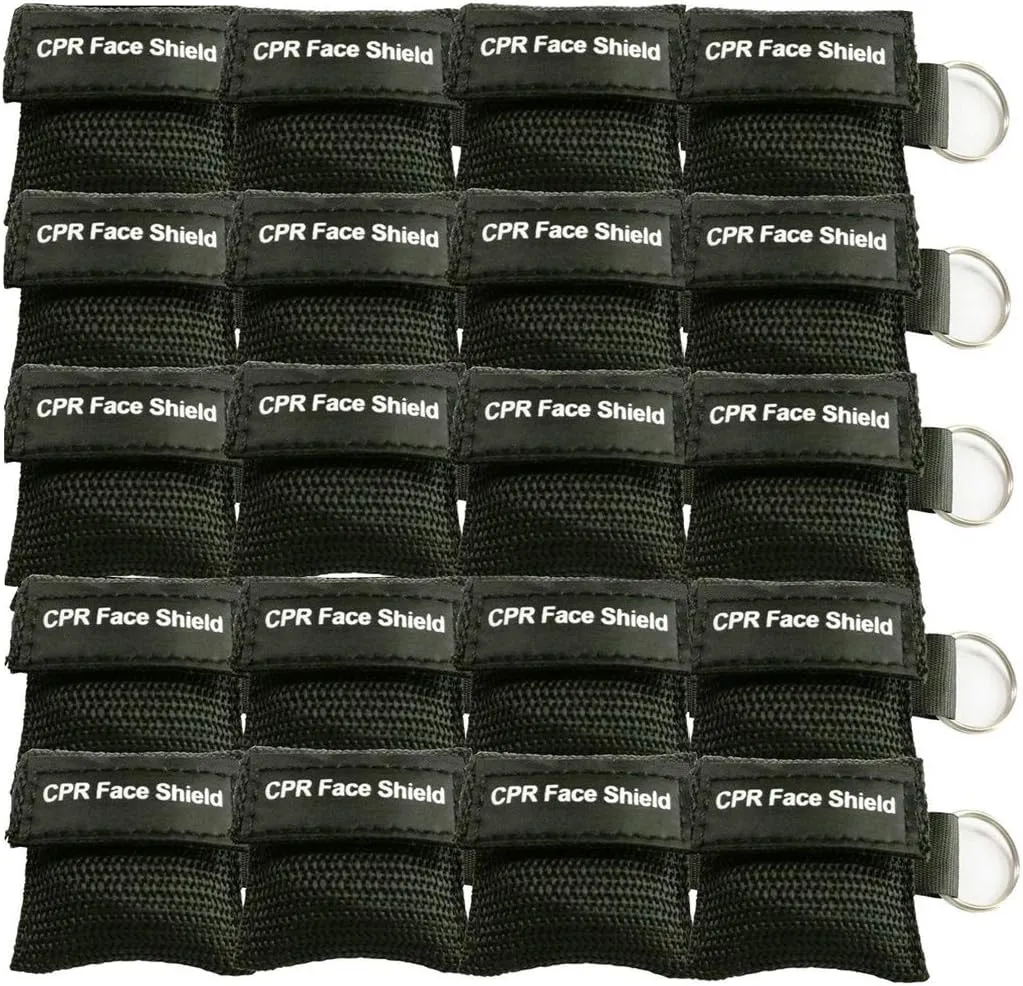 20pcs CPR Face Shield Mask Keychain Ring Emergency Kit CPR Face Shields for First Aid or CPR Training (Black-20)