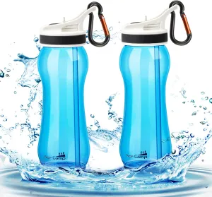 21OZ Curved Design Water Bottle with Straw 2 Pack for School Kids Boys Girls Tritan, Easy to grasp Water Bottle with clip BPA Free for Backpack,Outdoor,Sports,Travel, Portable and Leakproof Blue