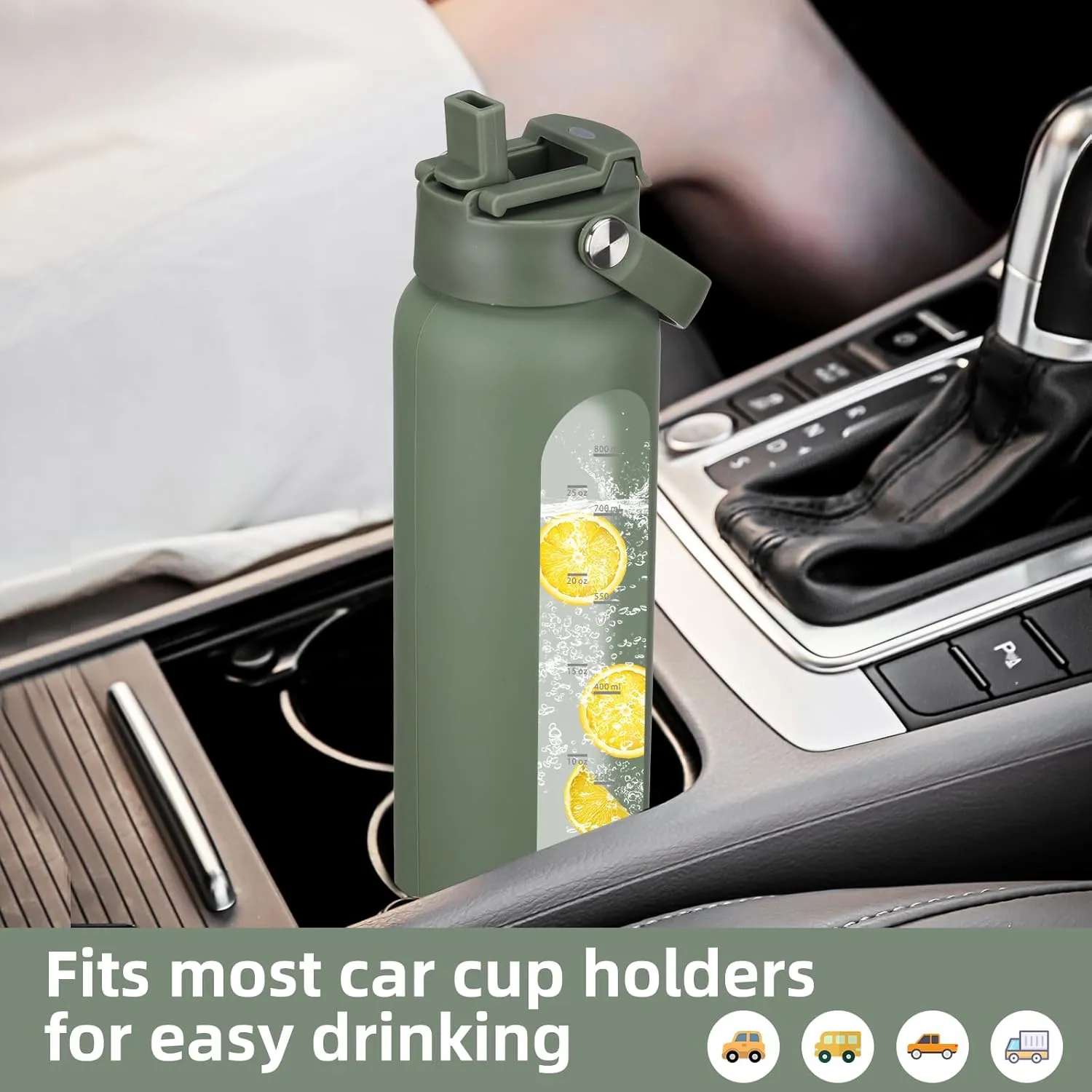 24 oz Glass Water Bottle with 2 Lids-Handle Straw Lid & Bamboo Lid,1 Liter Motivataional Tumbler Water Bottle Time Marker, Borosilicate Glass Water Bottles With Silicone Sleeve, Leakproof