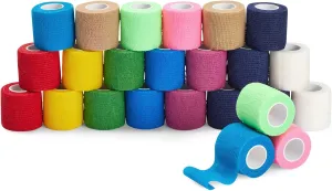 24-Rolls Self Adherent Bandage Wrap 2 inch x 5 Yards – Breathable Vet Tape, Elastic Cohesive for Wrist, Swelling, Sports, Tattoo (12 Bright Colors) - Vet Wrap