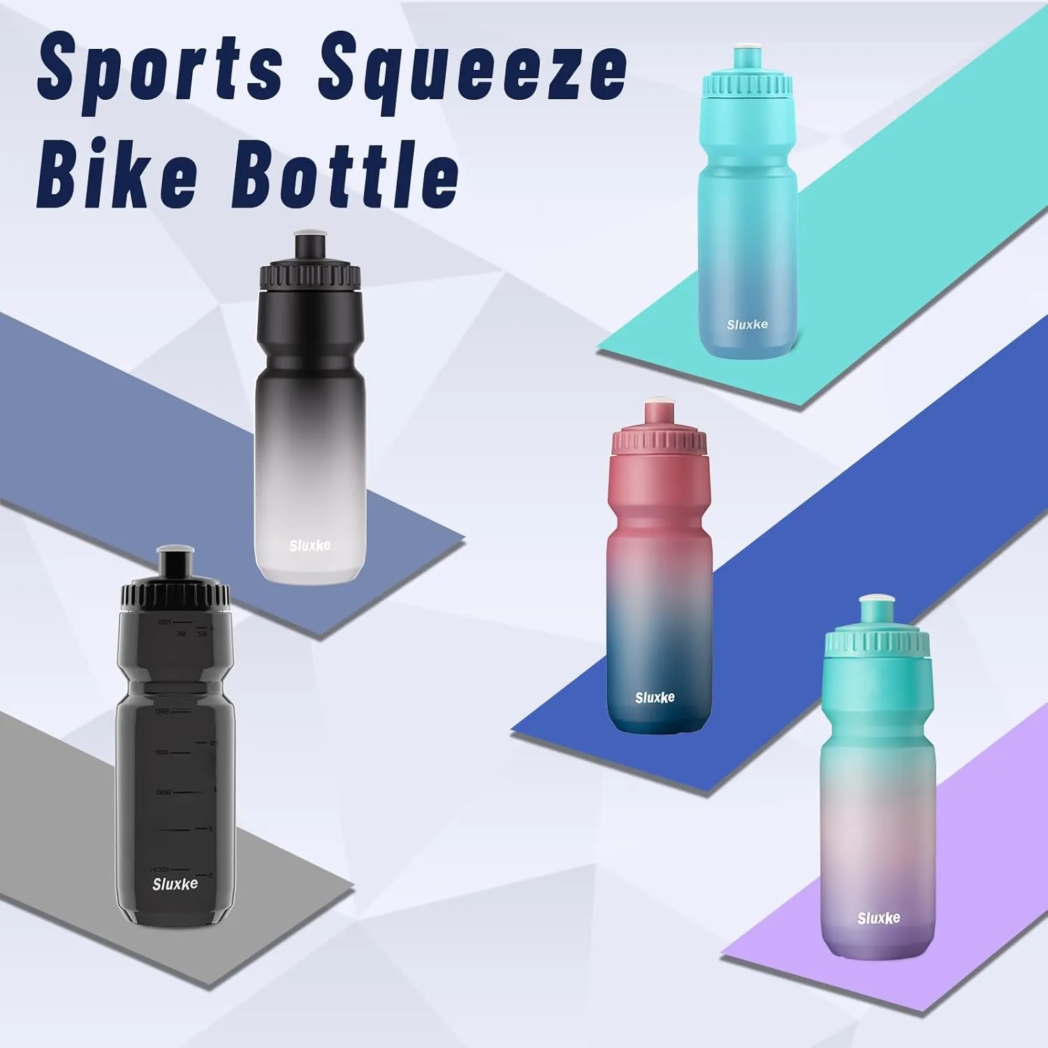 24oz Cycling Water Bottle 2Pack, 720ml Sports Squeeze Bicycle Bottle BPA Free, Lightweight Fits Most Bike Cages