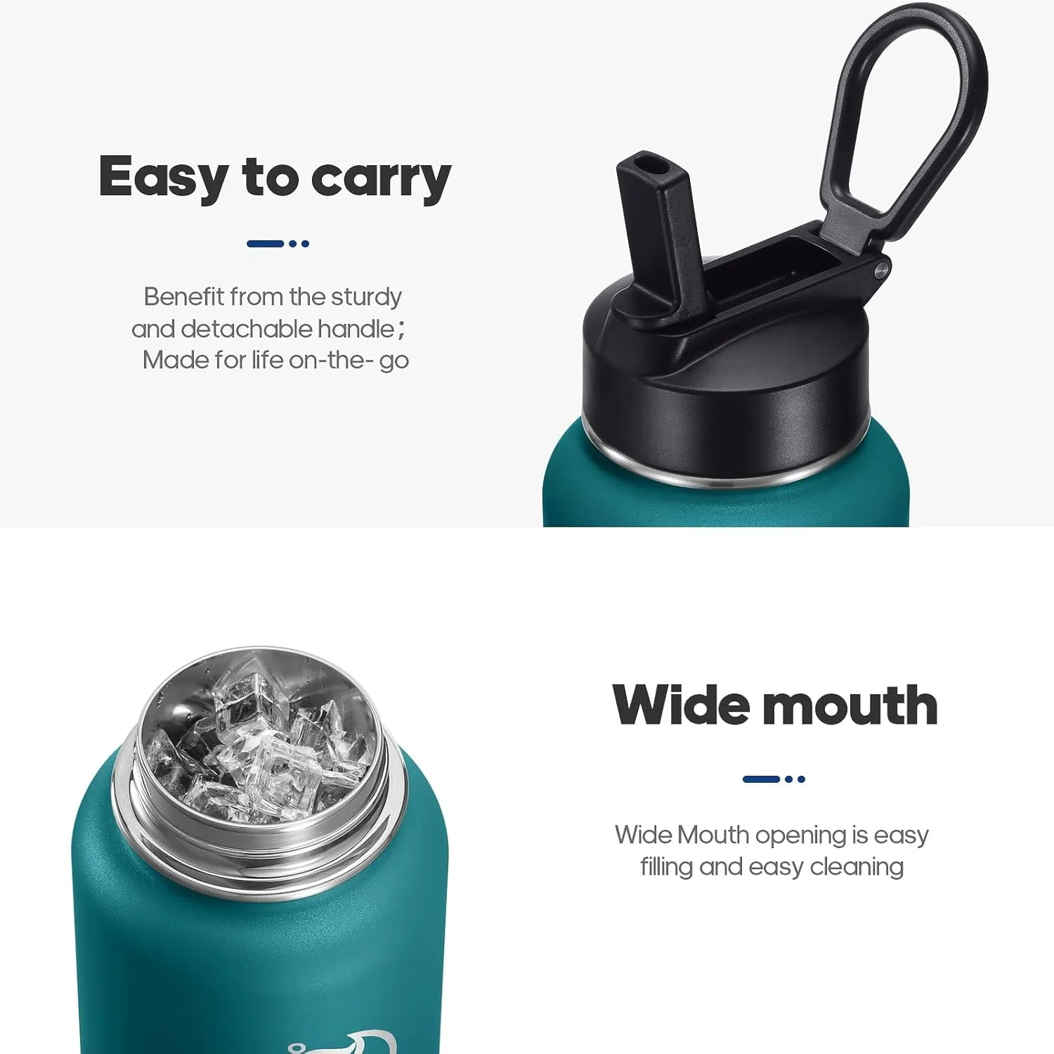 25oz Insulated Water Bottles with 2 Leak Proof Lids(Spout Lid and Straw Lid), Wide Mouth Sport Water Bottle with Straw, Stainless Steel Powder-Coated Water Flask, Double Walled Vacuum Thermos