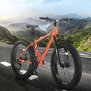 26 Inch Fat Tires Mountain Bike, 21-Speed All Terrain Bicycle with Disc Brakes & 4" Wide Fat Tire, City Snow Beach for Adults and Teenagers, Men's and Women's Mountain Bikes