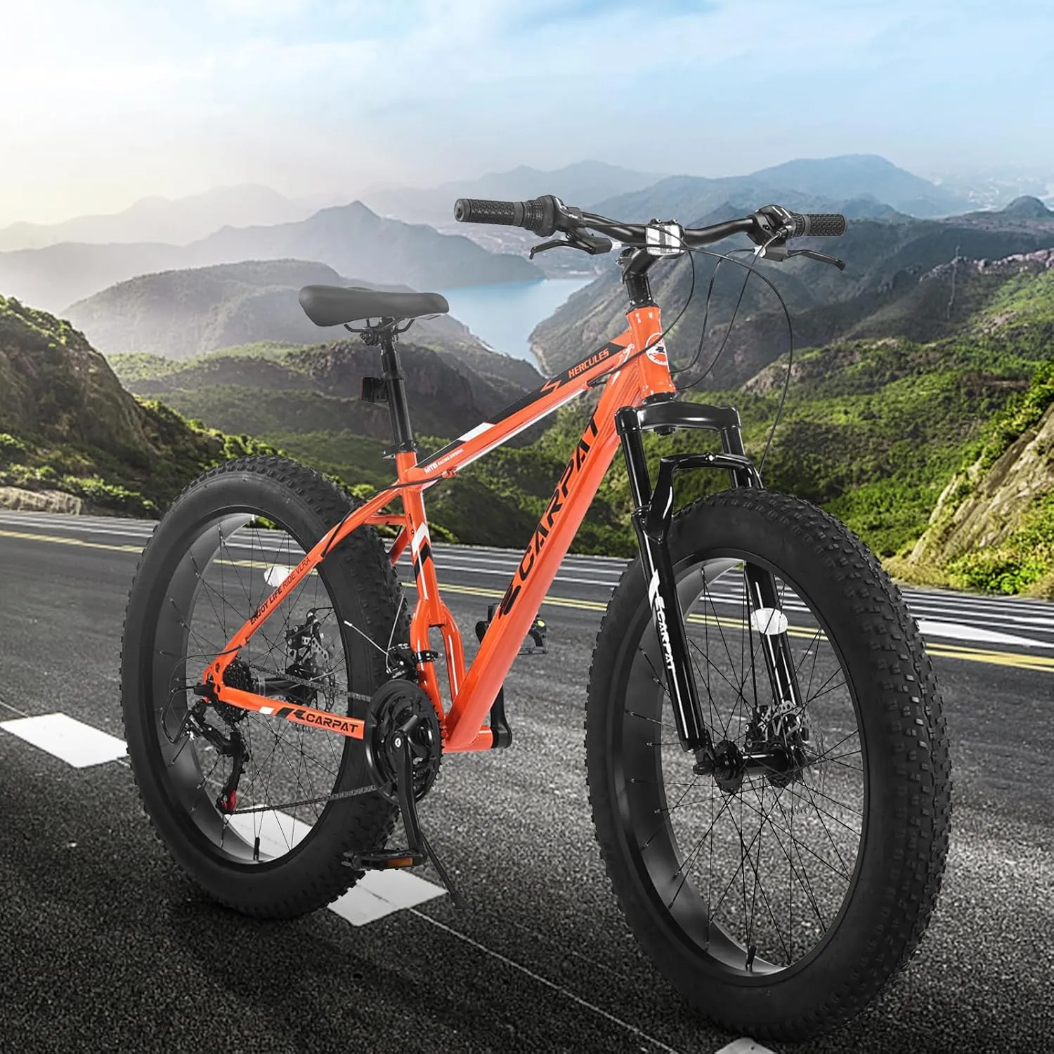 26 Inch Fat Tires Mountain Bike, 21-Speed All Terrain Bicycle with Disc Brakes & 4" Wide Fat Tire, City Snow Beach for Adults and Teenagers, Men's and Women's Mountain Bikes