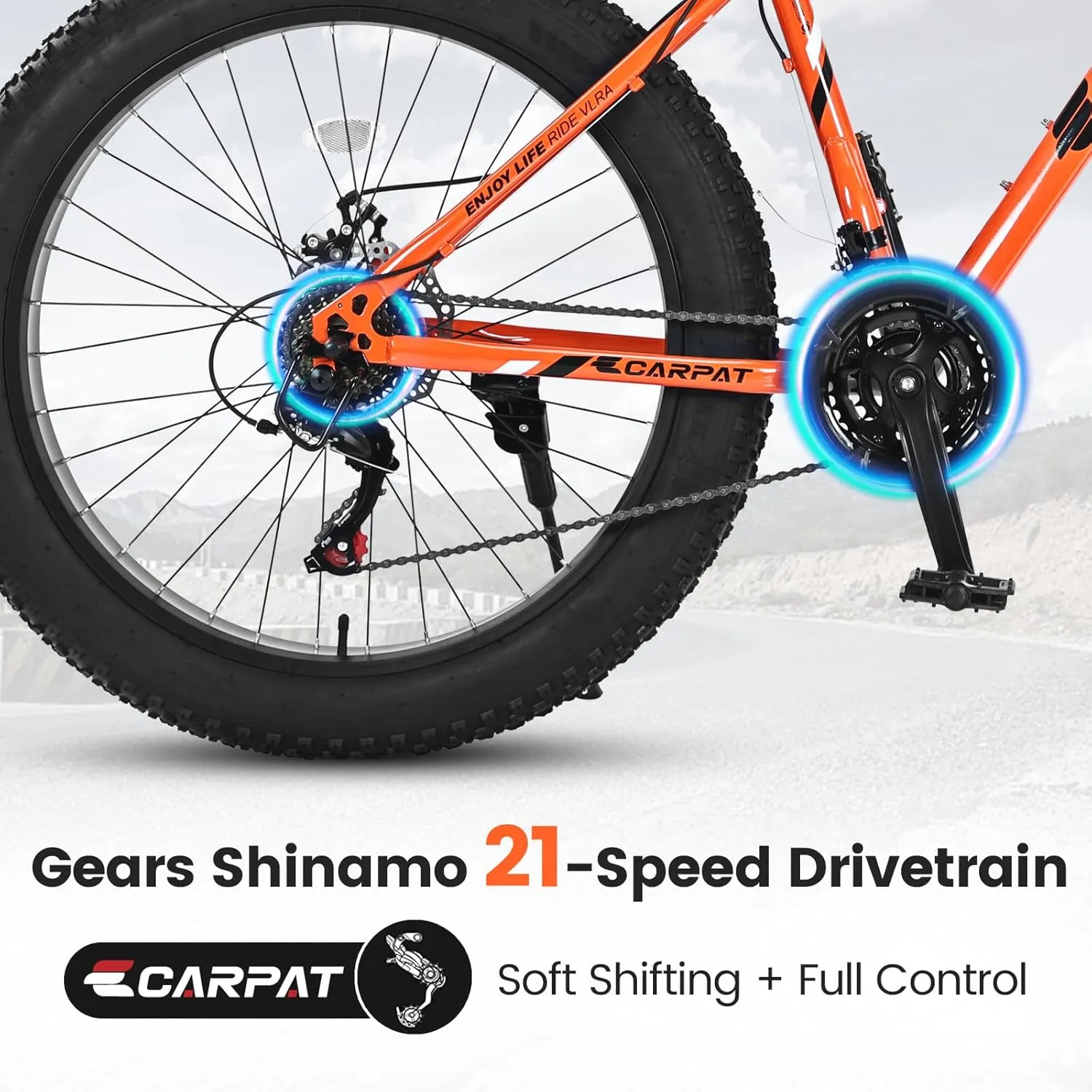 26 Inch Fat Tires Mountain Bike, 21-Speed All Terrain Bicycle with Disc Brakes & 4" Wide Fat Tire, City Snow Beach for Adults and Teenagers, Men's and Women's Mountain Bikes