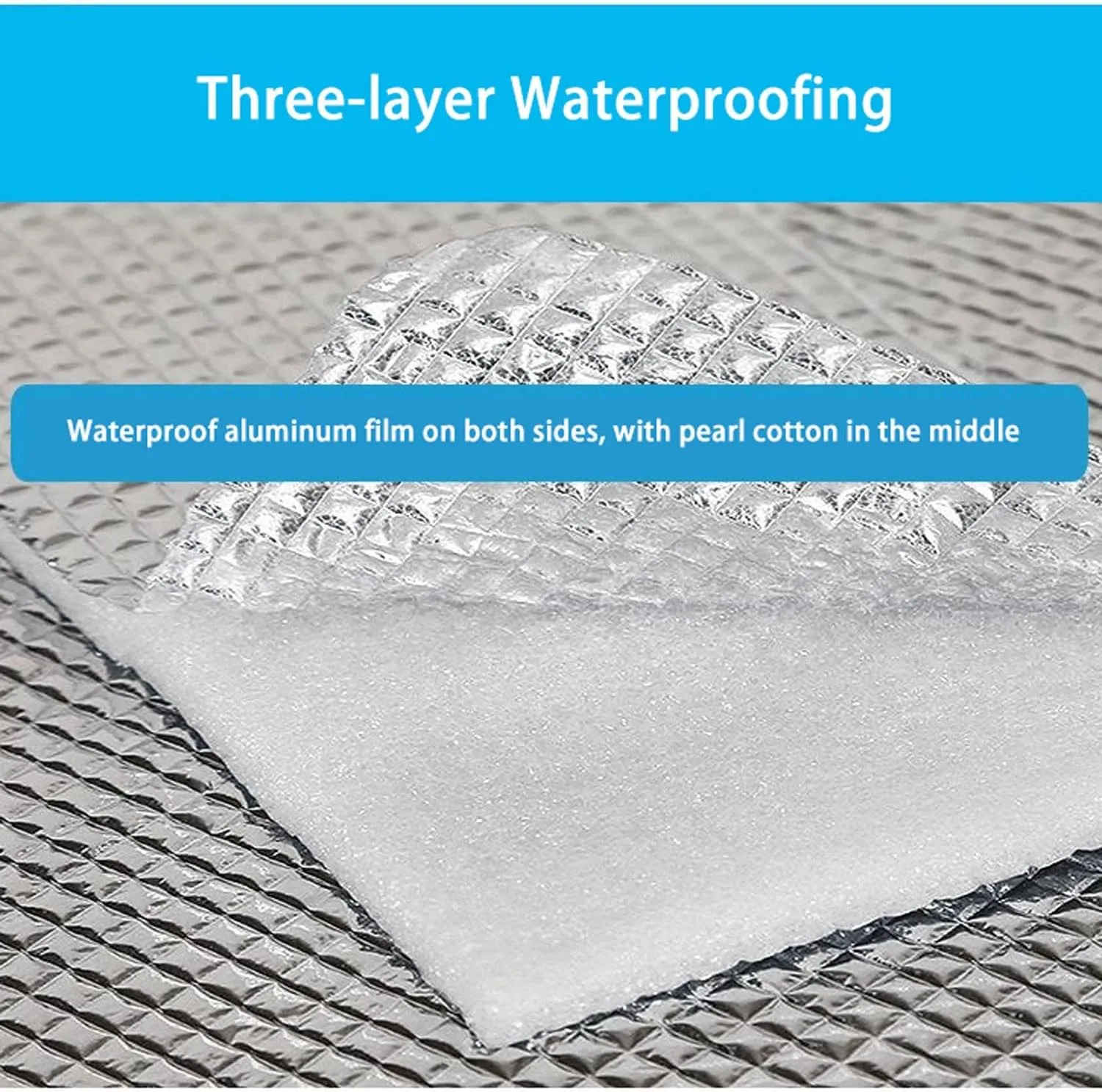 2m×2m Waterproof Foil Camping Mat, Aluminum Film Sleeping Mat, Foam Aluminium Insulating Mat for Traveling & Outdoor Activities, Double-Sided Foil Tent Pad with Storage Bag, 7mm Thick