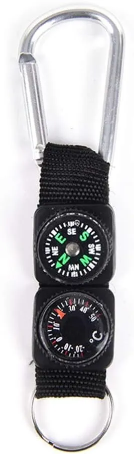 3 in 1 Black Compass Thermometer Hanger Key Ring Matching Camping Climbing Hiking Carabiner Key Chain Multi-Tool