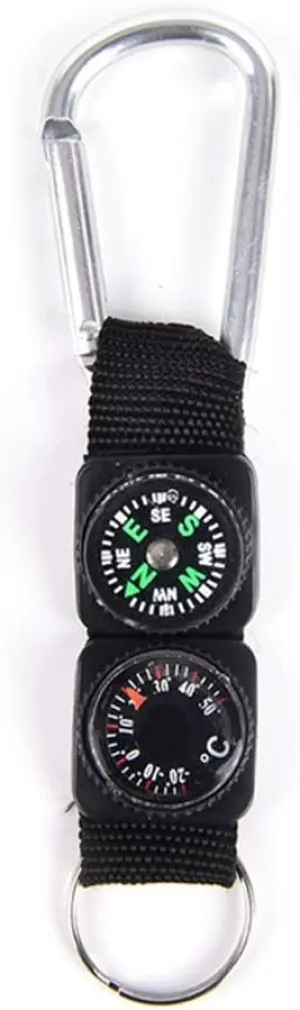 3 in 1 Black Compass Thermometer Hanger Key Ring Matching Camping Climbing Hiking Carabiner Key Chain Multi-Tool
