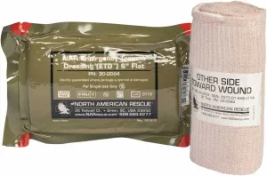 3 Pack Emergency Trauma Dressing Combination 4" - 6" & 8" x 10" Abdominal Bandaging w/Red Tip Vacuum Sealed OD Packs