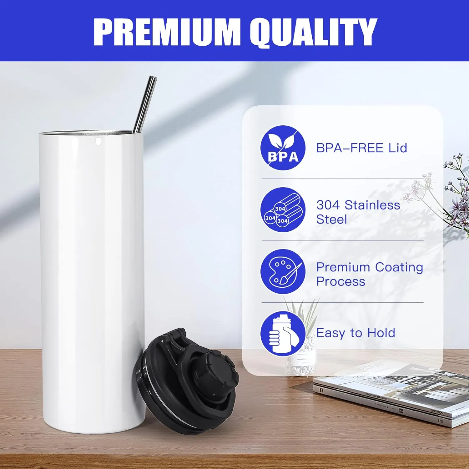 30 Pack Sublimation Water Bottle Blanks - 20 oz Stainless Steel Sports Bottle with Handle, Tumbler Blanks with Lids and Straws, Individually Boxed, White, DIY Gift