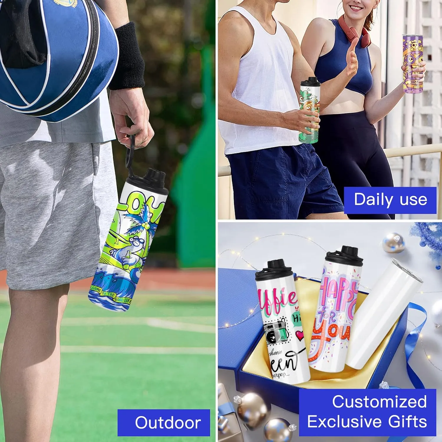 30 Pack Sublimation Water Bottle Blanks - 20 oz Stainless Steel Sports Bottle with Handle, Tumbler Blanks with Lids and Straws, Individually Boxed, White, DIY Gift