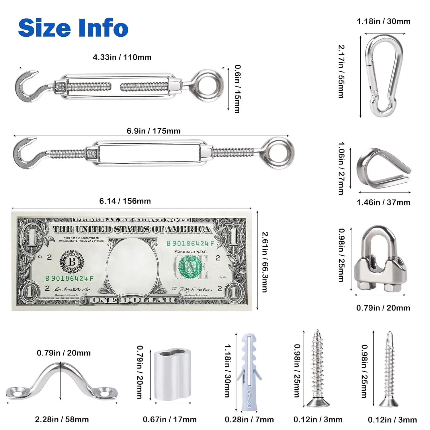3/16" Wire Rope Kit, 100 Ft PVC Coated Steel Cable w/ 7×7 Strand Core, Stainless Steel Turnbuckle Wire Tensioner Kit for Decking Stair Railing, Shade Sail, String Light Hanging, Clothes Line