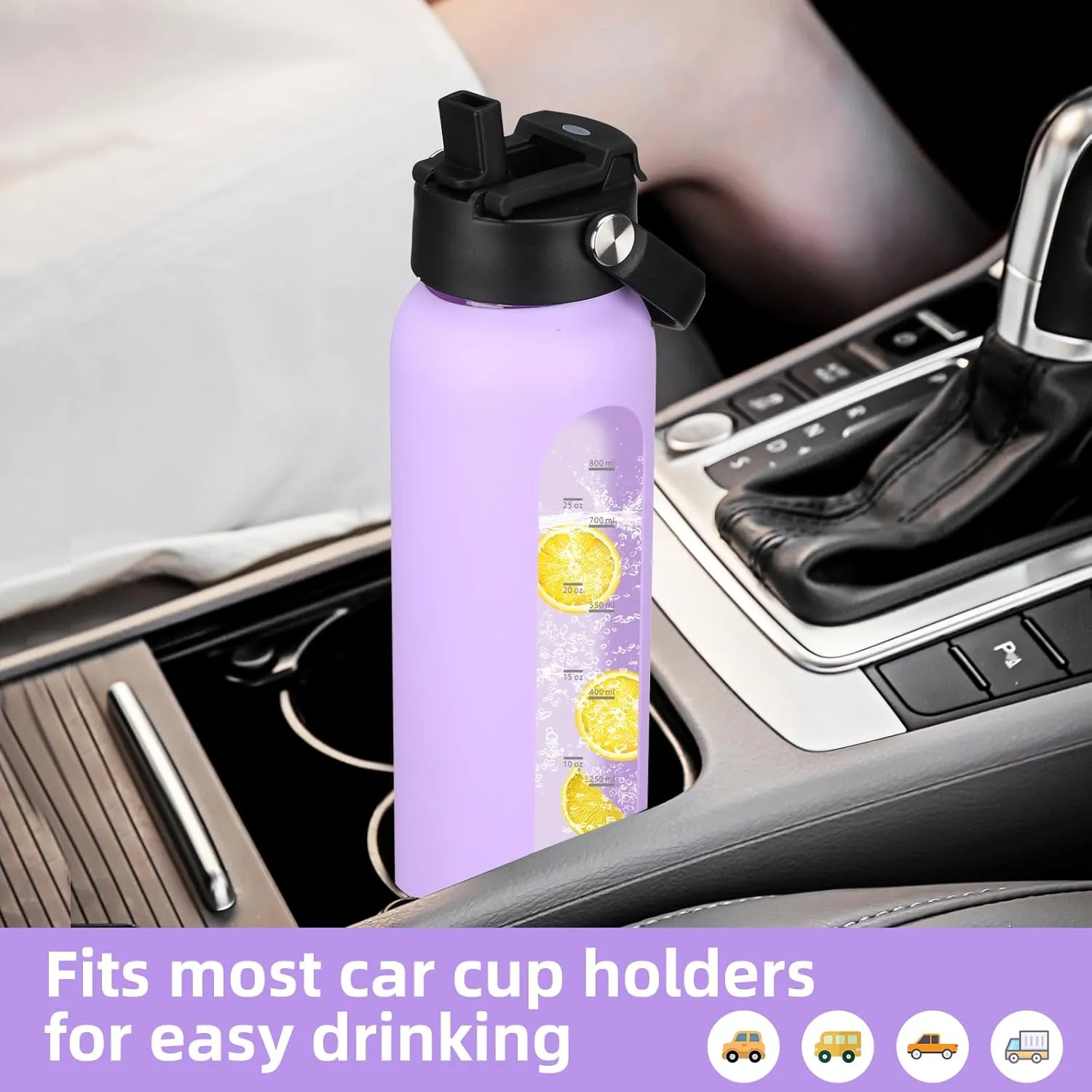 32 oz Glass Water Bottle with 2 Lids-Handle Straw Lid & Bamboo Lid,1 Liter Motivataional Tumbler Water Bottle Time Marker, Borosilicate Glass Water Bottles With Silicone Sleeve, Leakproof