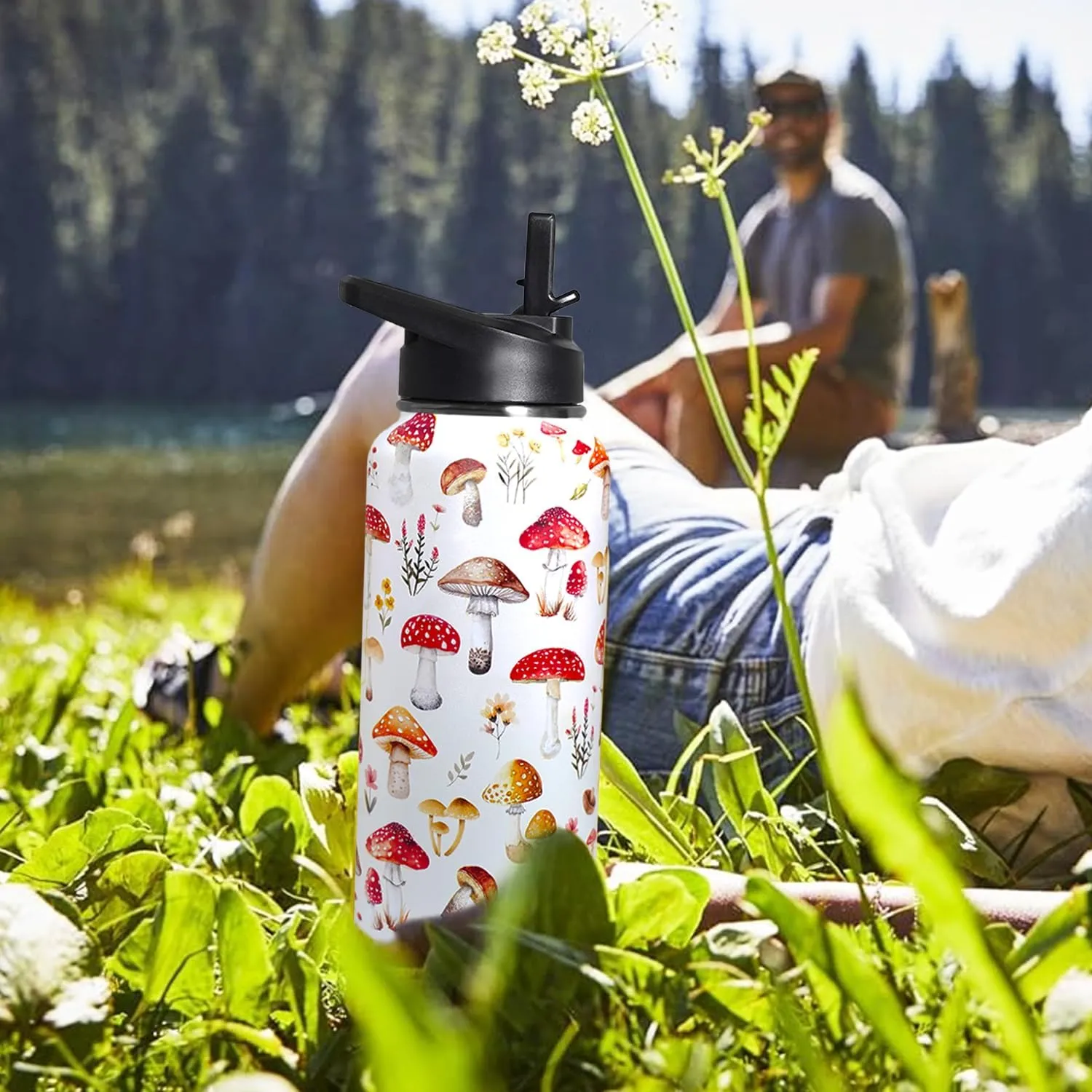 32oz Mushroom Stainless Insulated Aater Water Bottle with Straw,Mushroom Gym Hiking Sports Coffee Mug Cup Water Bottles,Mushroom Themed Gifts for Women,Mushroom Decor Stuff Accessories