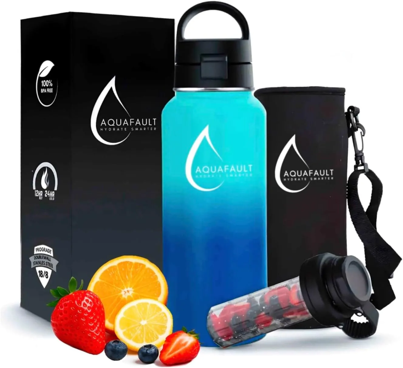 32oz Stainless Steel Fruit Infuser Water Bottle – BPA-Free, Leak-Proof, Easy to Clean, Reusable Sports Bottle for Gym, Travel & Outdoor Use (Black, Ocean Blue, Flamingo Pink)