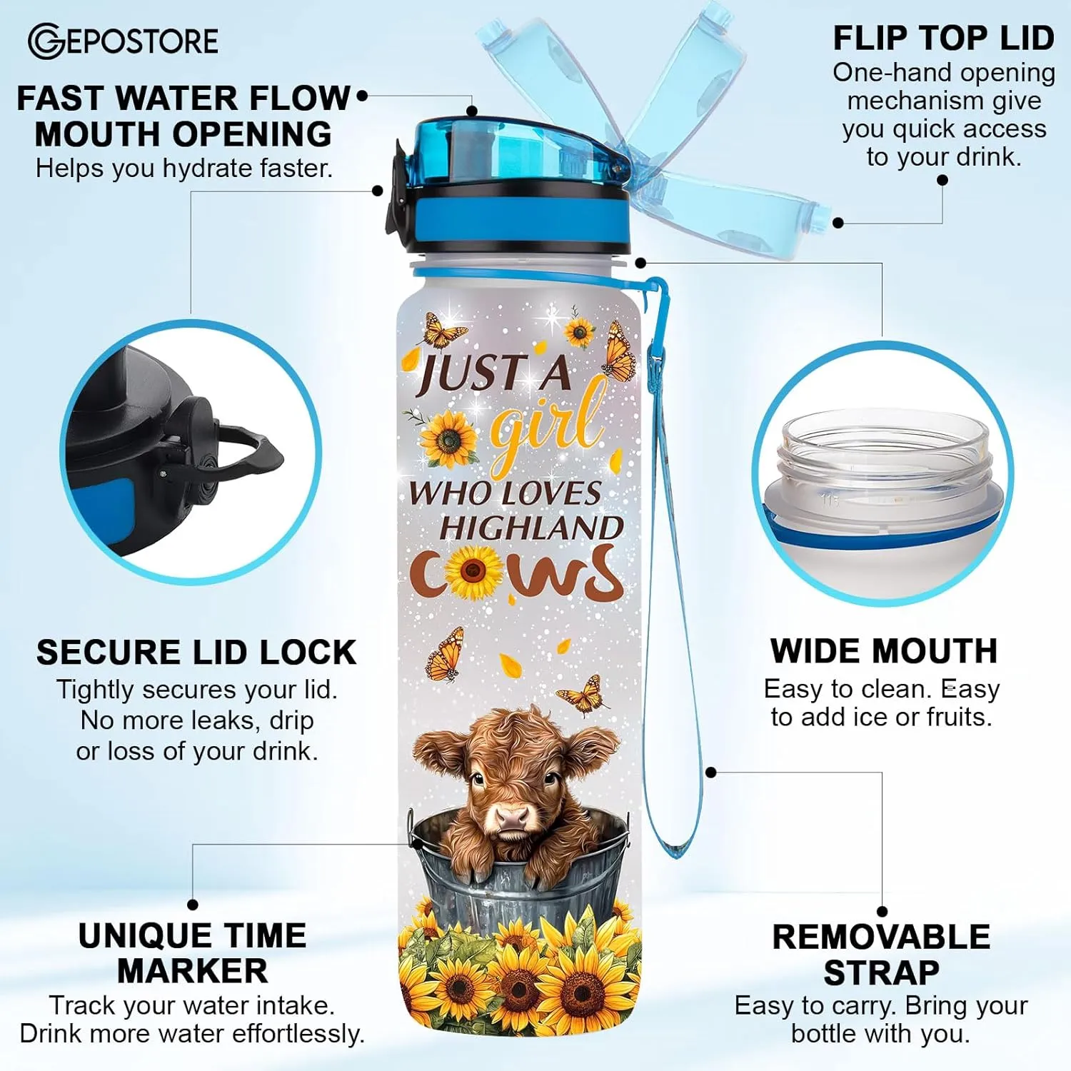 32oz Water Track Bottle, Remember To Drink Water Bottle, Bottle With Time Marker, Cow Motivational Insulated Water Bottle, Gifts For Family Friend, Birthday Gifts