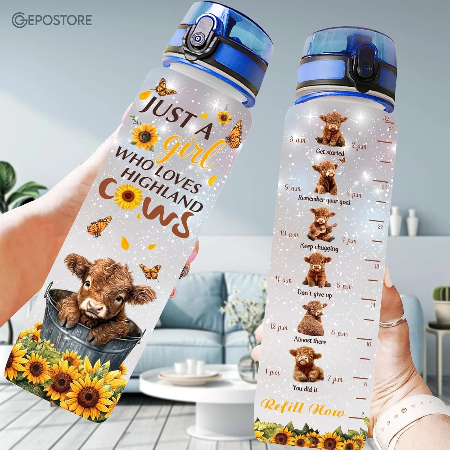 32oz Water Track Bottle, Remember To Drink Water Bottle, Bottle With Time Marker, Cow Motivational Insulated Water Bottle, Gifts For Family Friend, Birthday Gifts