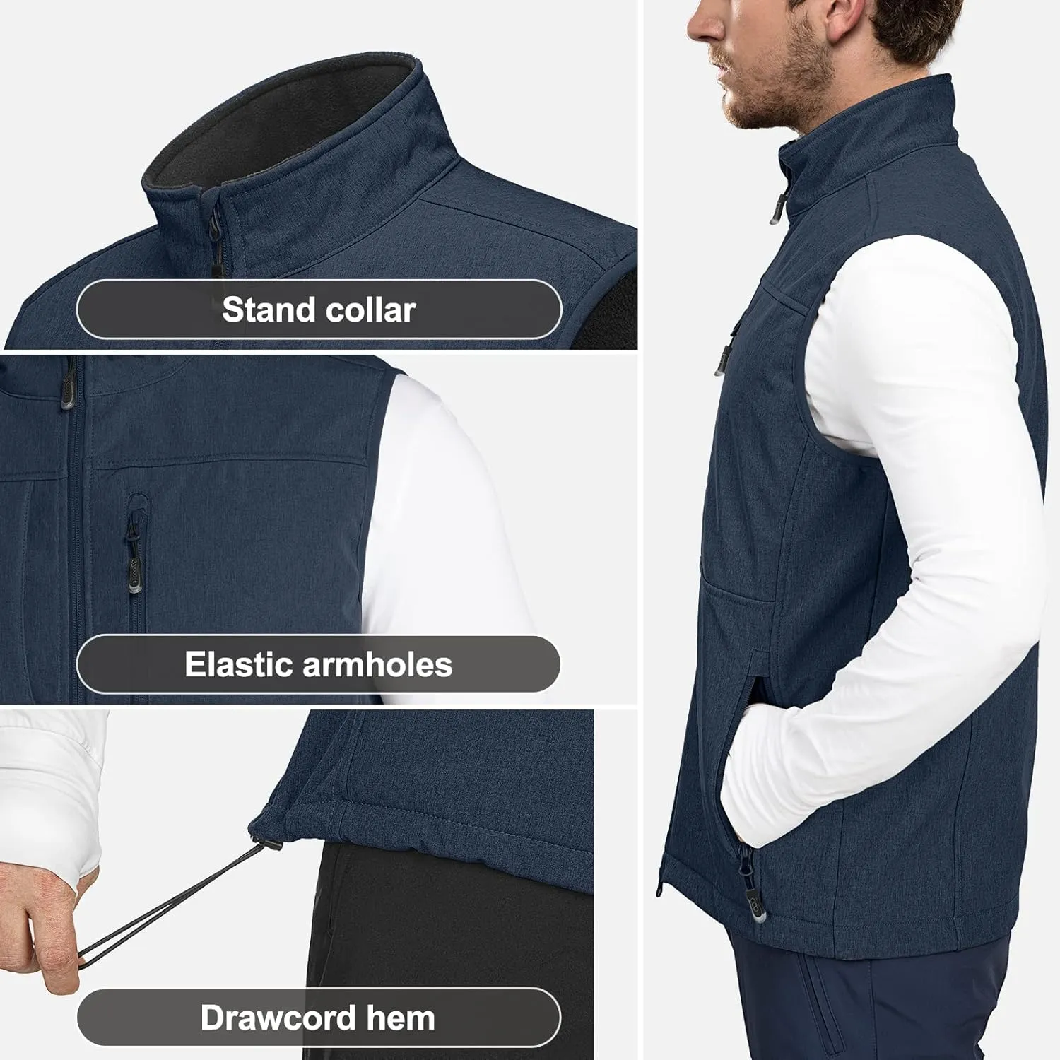 33,000ft Men's Lightweight Softshell Vest Outerwear Zip Up Fleece Lined Windproof Sleeveless Jacket for Golf Running Hiking