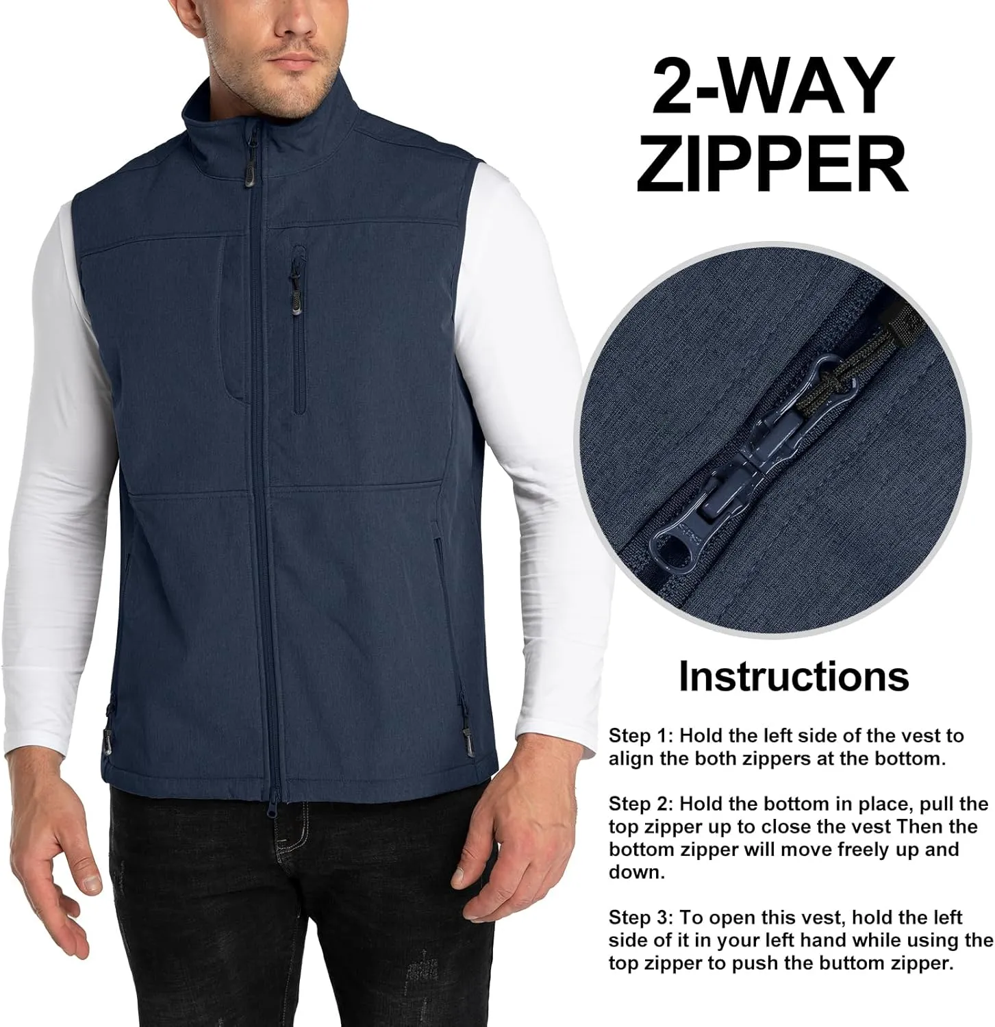 33,000ft Men's Lightweight Softshell Vest Outerwear Zip Up Fleece Lined Windproof Sleeveless Jacket for Golf Running Hiking