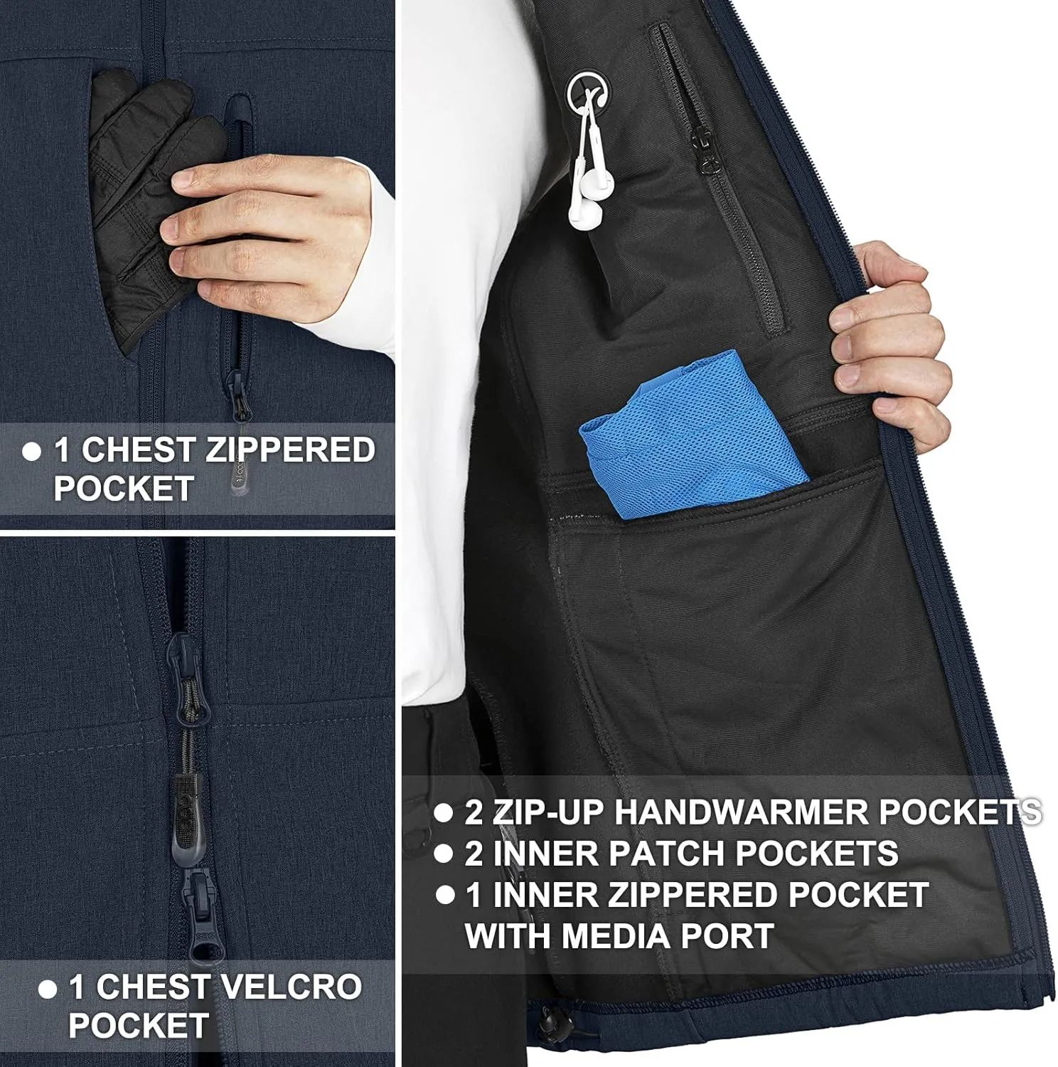 33,000ft Men's Lightweight Softshell Vest Outerwear Zip Up Fleece Lined Windproof Sleeveless Jacket for Golf Running Hiking