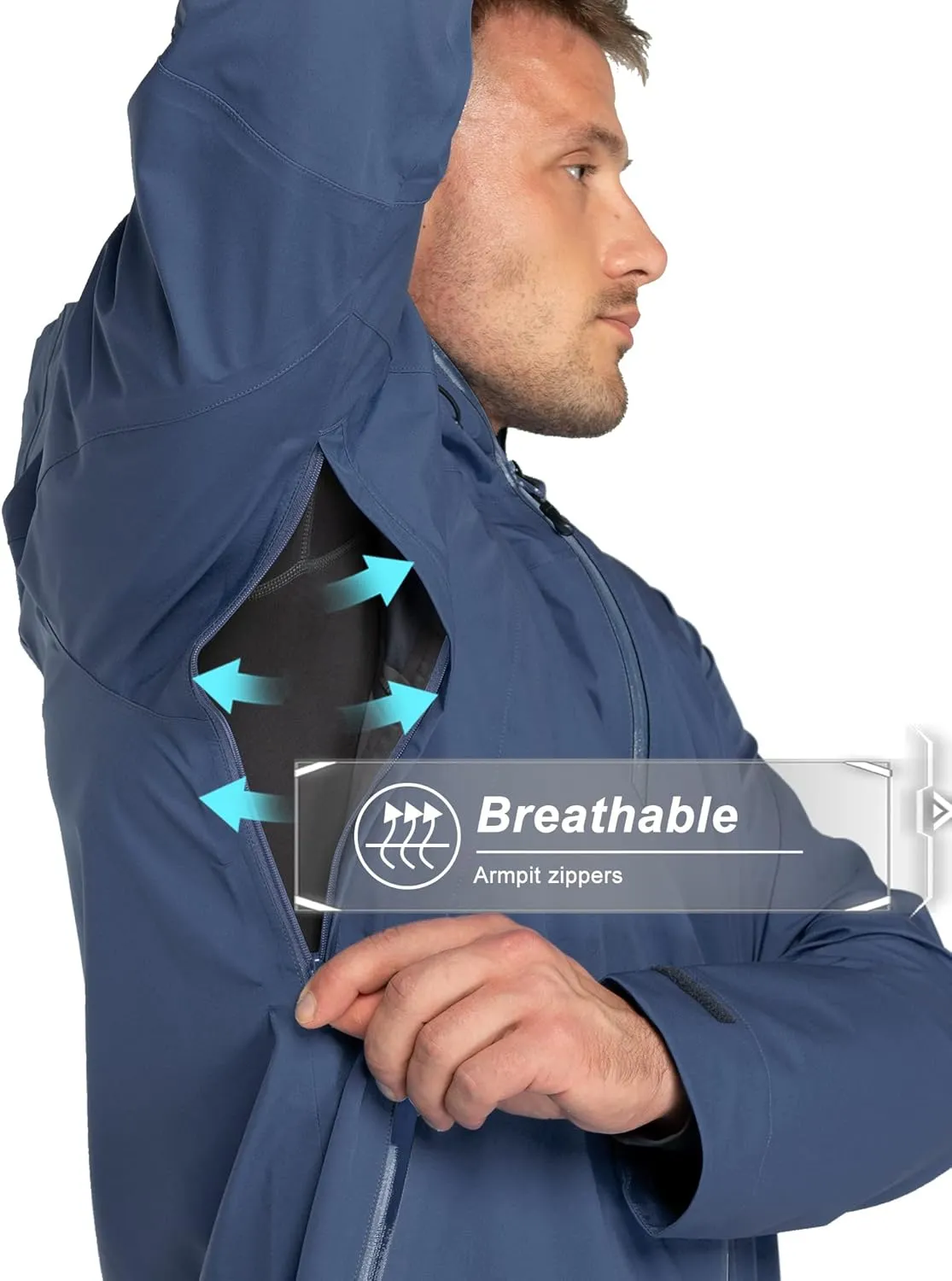 33,000ft Mens Rain Jacket, 3-Layer Performance Lightweight Rain Jackets Waterproof with Hood for Hiking Ski Sailing Cycling