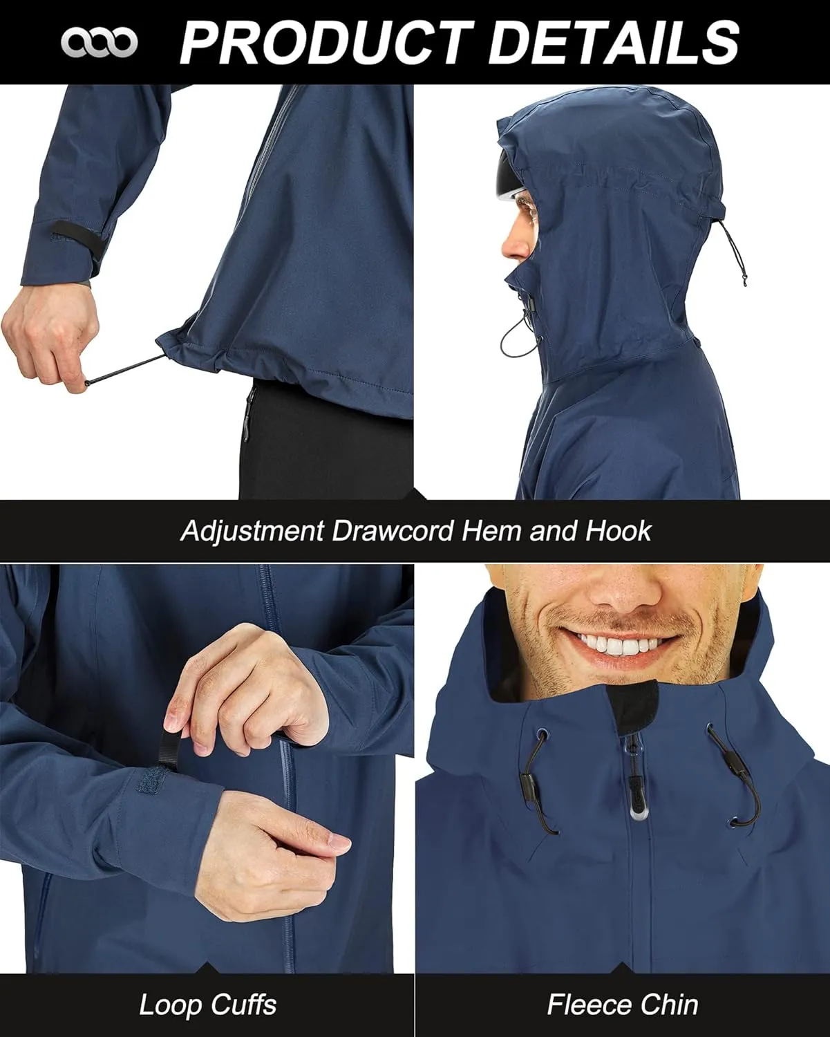 33,000ft Mens Rain Jacket, 3-Layer Performance Lightweight Rain Jackets Waterproof with Hood for Hiking Ski Sailing Cycling