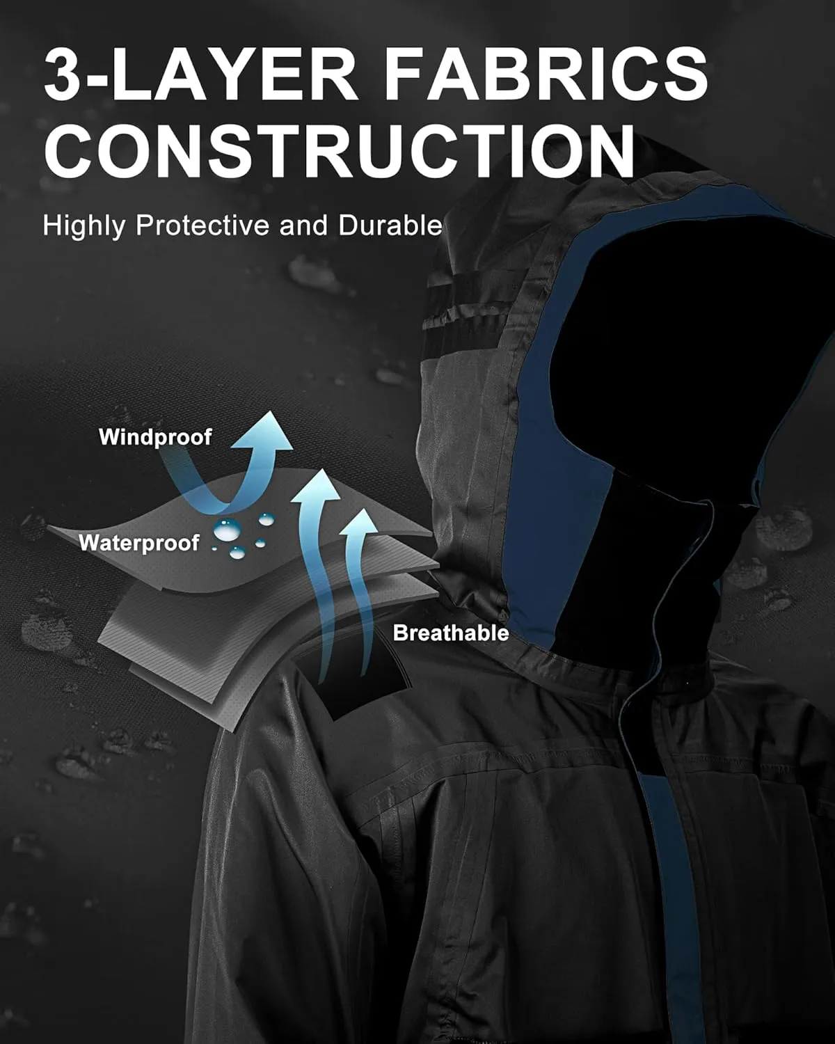 33,000ft Mens Rain Jacket, 3-Layer Performance Lightweight Rain Jackets Waterproof with Hood for Hiking Ski Sailing Cycling