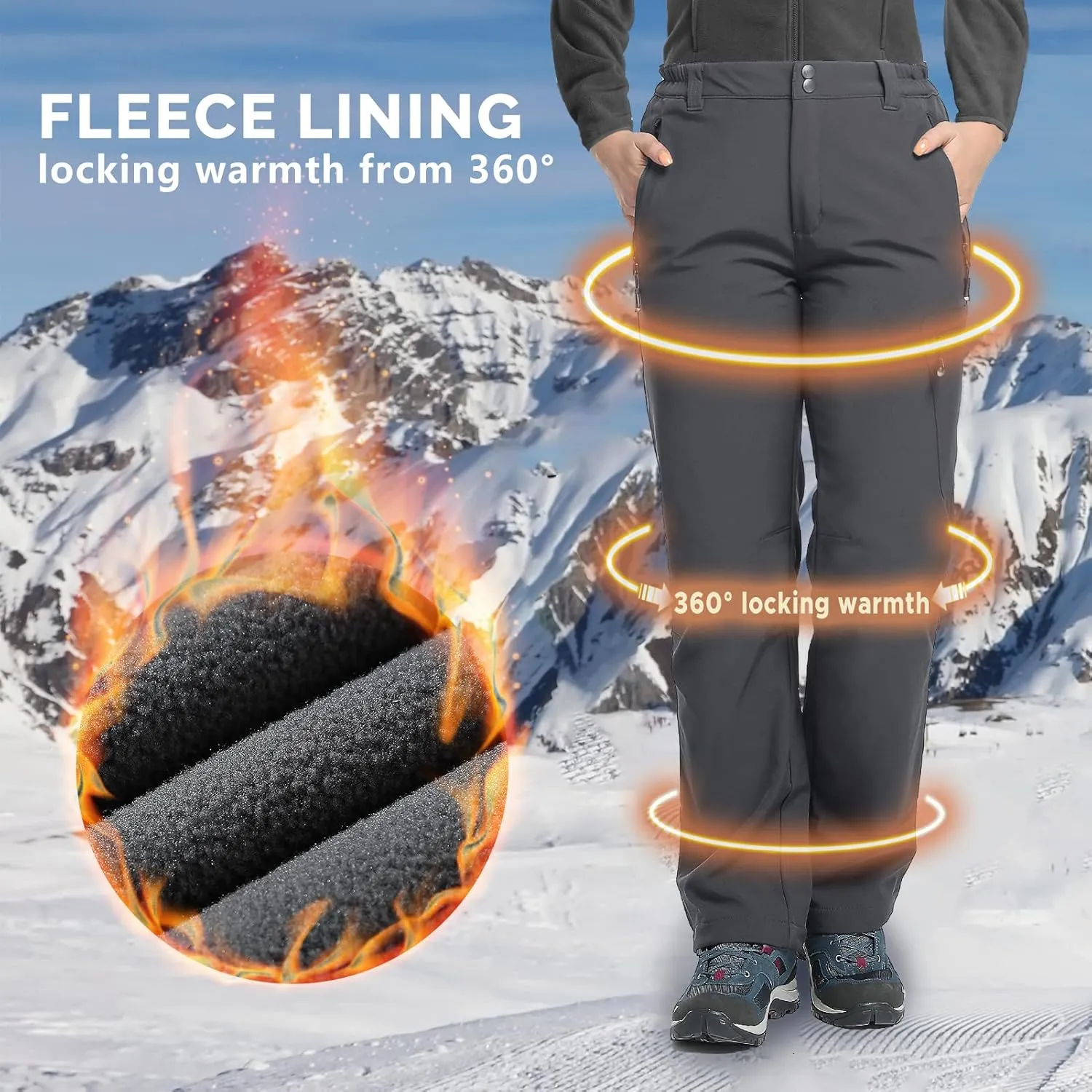33,000ft Womens Waterproof Hiking Pants Fleece-Lined Snow Pants Windproof Warm Ski Pants for Snowboarding