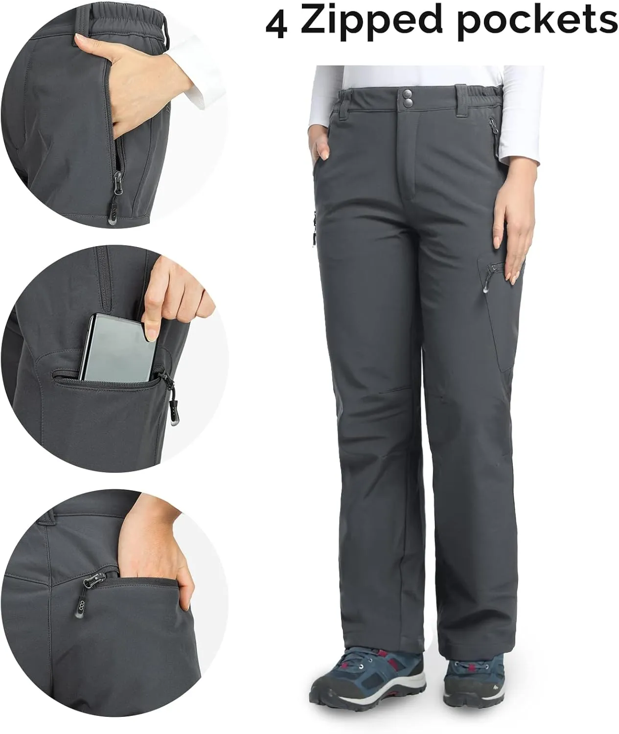 33,000ft Womens Waterproof Hiking Pants Fleece-Lined Snow Pants Windproof Warm Ski Pants for Snowboarding