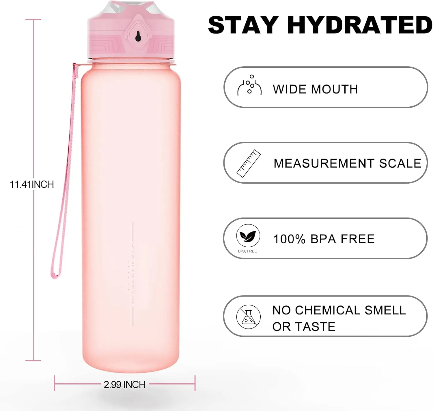 36 oz Sports Water bottle,BPA Free Drinks Water Bottles with Fruit Strainer,Leakproof Tritan BPA Free Non-Toxic Water Jug for Fitness,Gym,Sports,Outdoors,Cycling (pink)