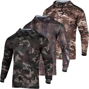 3pcs Men's Hunting Camo Shirts,Camouflage Long Sleeve Hooded Shirts for Men Lightweight Fishing Hiking Camping