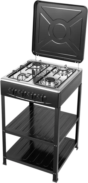 4 Burner Gas Stove Portable Stove Set with Support Leg Stand, Manual Ignition Camping Stove, Camping Cookware Set for Apartment, Outdoor Cooking Camping(Without connecting hose) (Black)