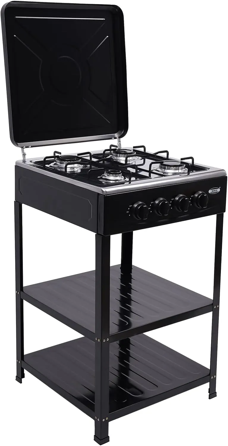 4 Burner Propane Camp Stove, 31 inch Tall Outdoor Camping Stove with Storage Boards, Portable 4 Burner Garden Stove for Home Use (Black)