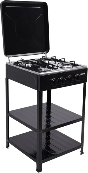 4 Burner Propane Camp Stove, 31 inch Tall Outdoor Camping Stove with Storage Boards, Portable 4 Burner Garden Stove for Home Use (Black)