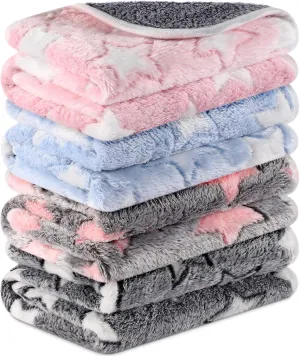 4 Pcs Waterproof Guinea Pig Blankets Washable Small Animal Fleece Bedding Absorbent Guinea Pig Cage Liners Reusable Pet Pee Pad Sleep Mat Pad Cover for Hamster Ferret (Cute Star Pattern, 24 x 16 Inch)