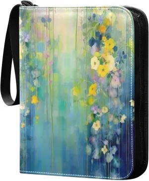 4 Pocket Card Binder with 50 Removable Sleeves Art Flower Painting Trading Card Binder Collector Card Album for 400 Game Sports Cards