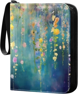 4 Pocket Card Binder with 50 Removable Sleeves Wisteria Flower Blurred Painting Trading Card Binder Collector Card Album for 400 Game Sports Cards