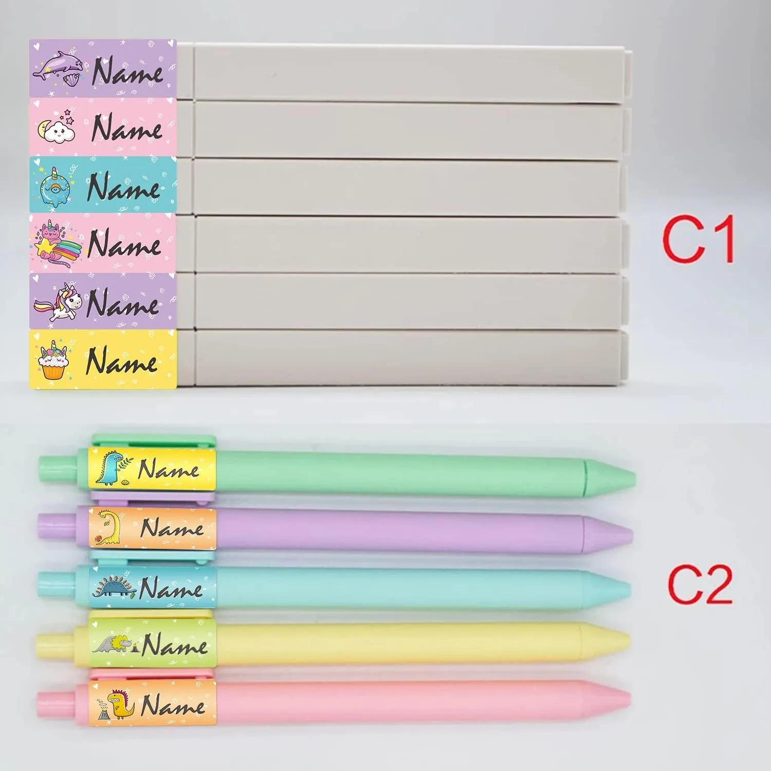 40-200Pcs Personalized Name Stickers for Kids (1.18x0.51in) Custom Waterproof Name Labels for Water Bottles, Lunch Boxes and School Supplies- Unicorns