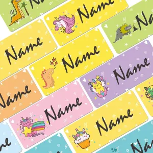 40-200Pcs Personalized Name Stickers for Kids (1.18x0.51in) Custom Waterproof Name Labels for Water Bottles, Lunch Boxes and School Supplies- Unicorns