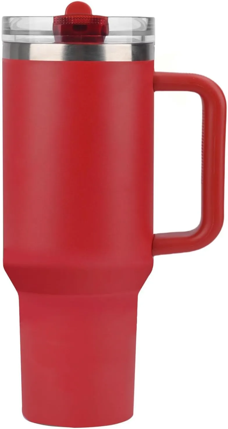 40 oz Tumbler with Handle Quenchers ProTour Detachable Flip Straw Lid Tumbler,Vacuum Insulated Tumblers with Top Leak Proof Lids and Flip Straw,Reusable Insulated Cup (Red, 40 oz)