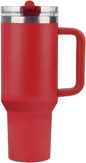 40 oz Tumbler with Handle Quenchers ProTour Detachable Flip Straw Lid Tumbler,Vacuum Insulated Tumblers with Top Leak Proof Lids and Flip Straw,Reusable Insulated Cup (Red, 40 oz)