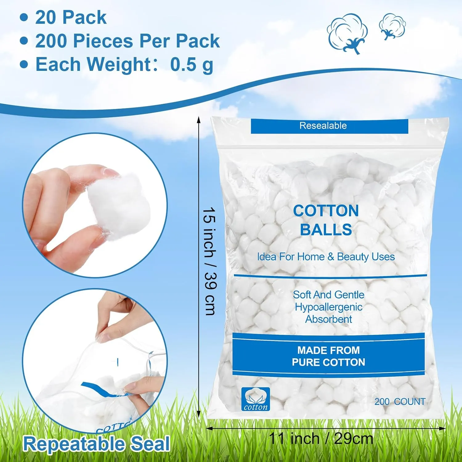 4000 Pcs Soft Cotton Ball Bulk Organic Medium Cotton Ball for Absorbent Multipurpose Pure Nail Polish Remover Makeup Removal First Aid Face Crafting Cleaning Skin Applying Lotion