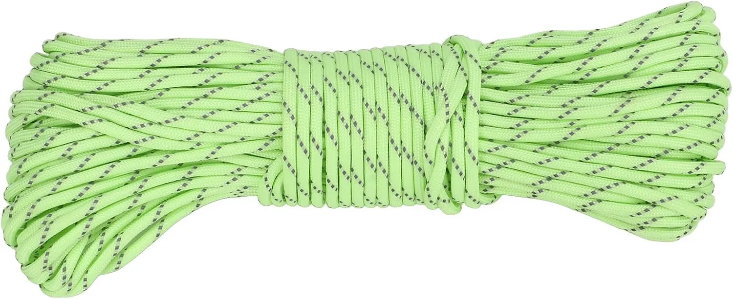 4mm Camping Rope,Reflective Paracord,Outdoor Luminous Tent Fixed Rope 31 Meters 9 Cores Reflective Parachute Cord for Outdoor Camping Hiking(31米荧光绿)
