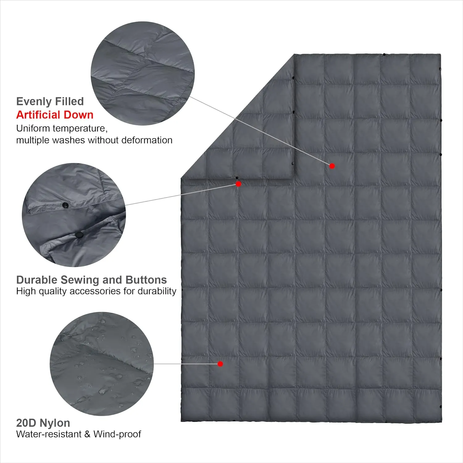 4Monster Packable Camping Blanket Lightweight,Compact Camping Quilt Water-Resistant, Wearable Warm Alternative Camping Blanket for Airplane, Hiking, Backpacking, Stadium,Beach