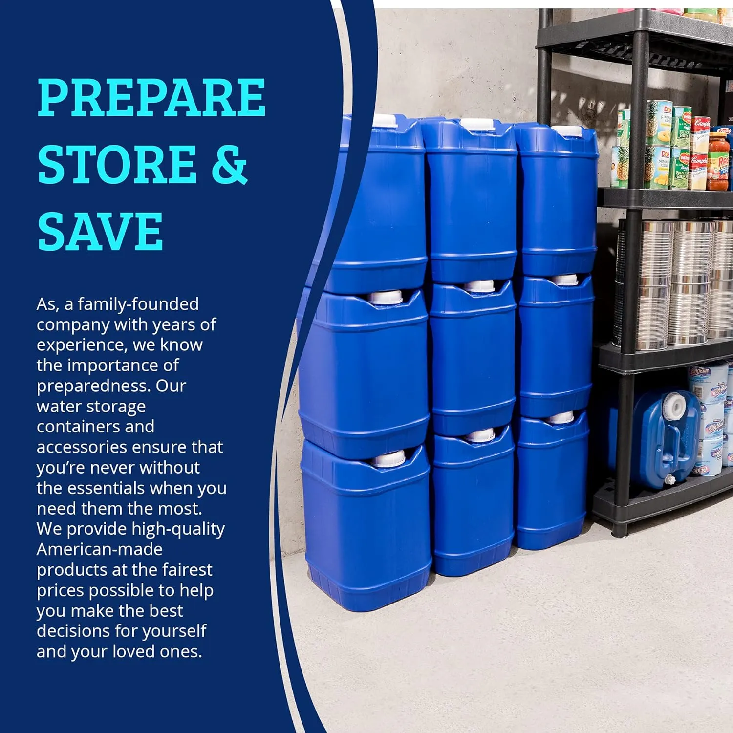 5-Gallon Stackable Water Storage Containers, Emergency Water Storage for Camping and Disaster Preparedness, 60 Gallons