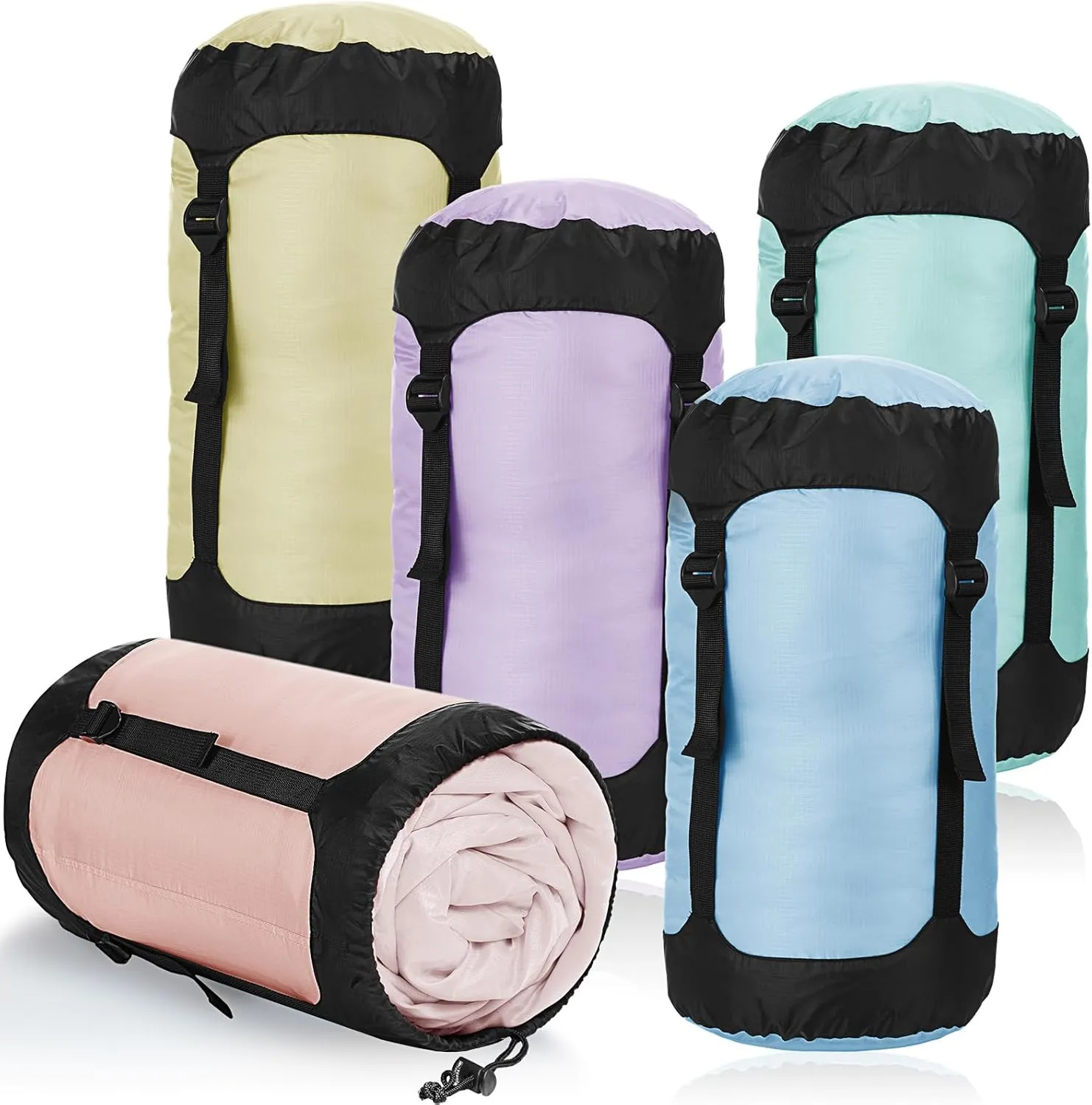 5 Pcs Compression Sacks for Backpacking 20L Camping Sleeping Bag Stuff Sacks for Backpacking Water Resistant Sleeping Bag Storage Sack for Space Saving Hiking Gear