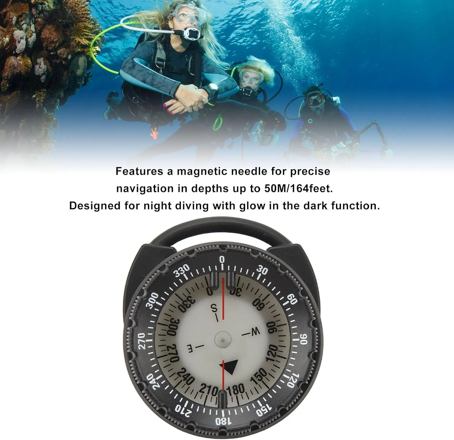 50M Underwater Compass, Luminous Magnetic Water Proof Compass for Diving Various Water Sports