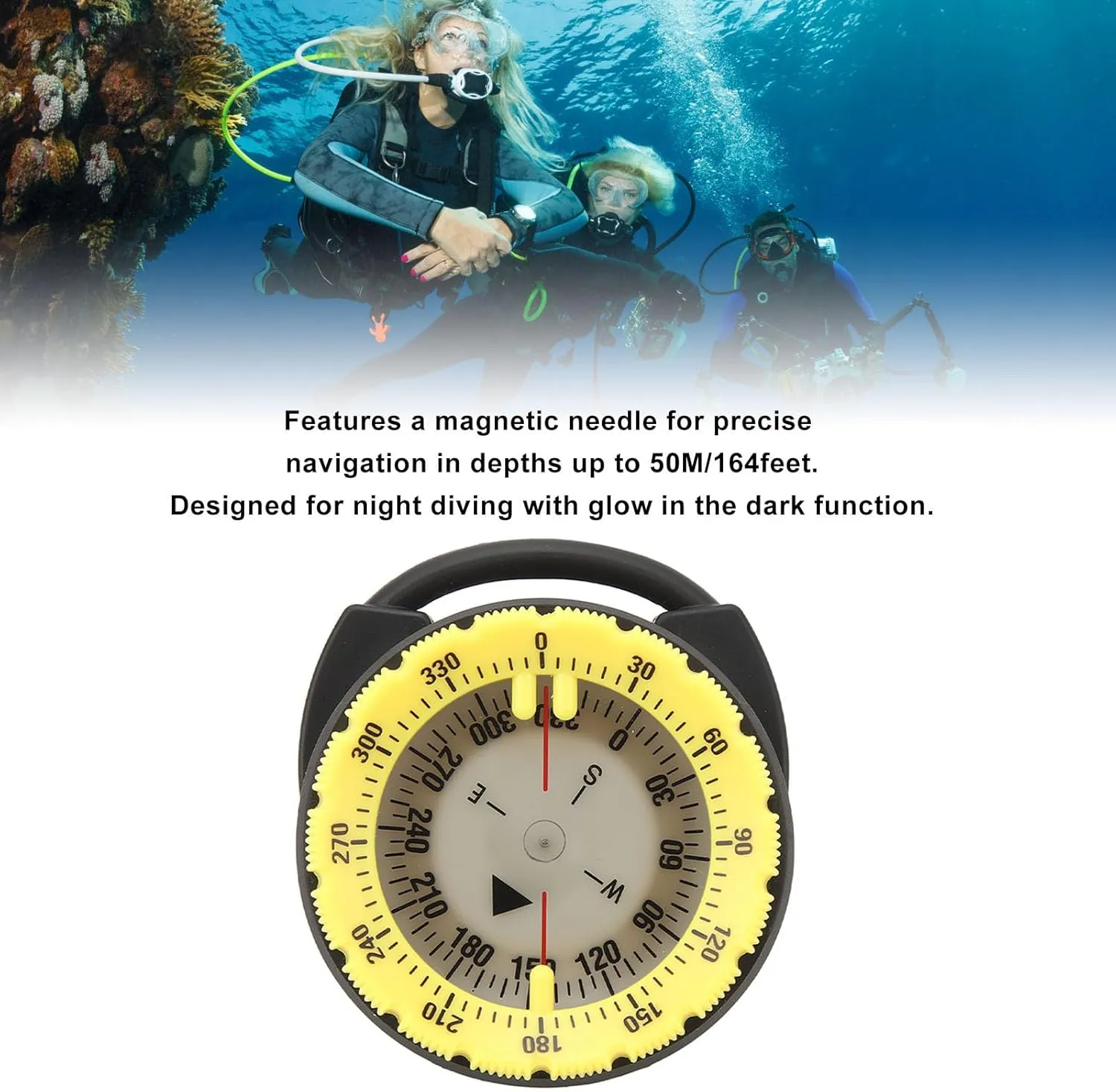 50M Underwater Compass, Luminous Magnetic Water Proof Compass for Diving Various Water Sports