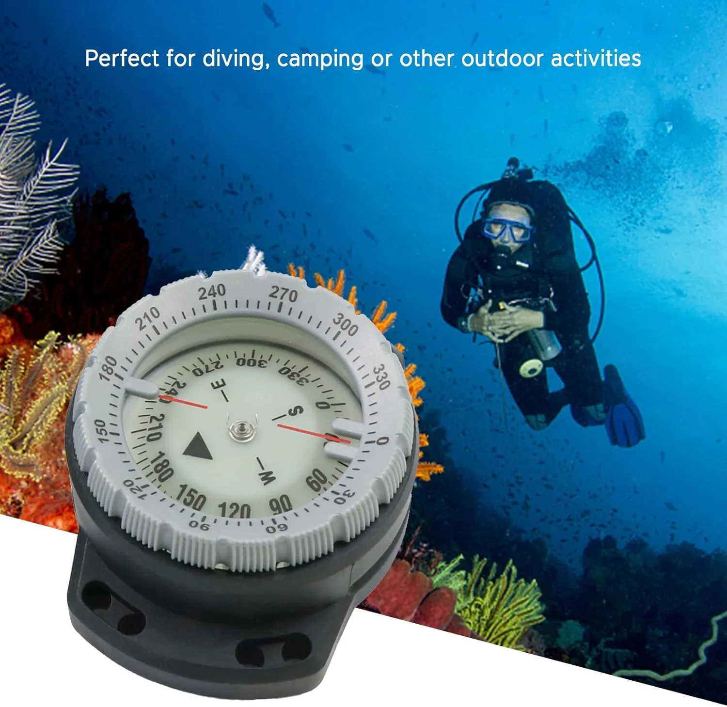 50M Underwater Diving Compass Luminous Dive Wrist Compass Waterproof Navigation Tool with Elastic Rope for Diving Camping and Other Outdoor Activity