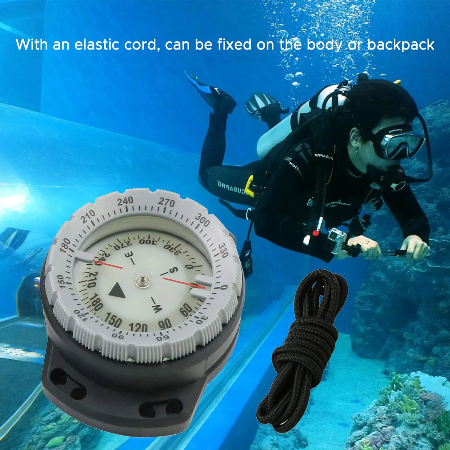 50M Underwater Diving Compass Luminous Dive Wrist Compass Waterproof Navigation Tool with Elastic Rope for Diving Camping and Other Outdoor Activity